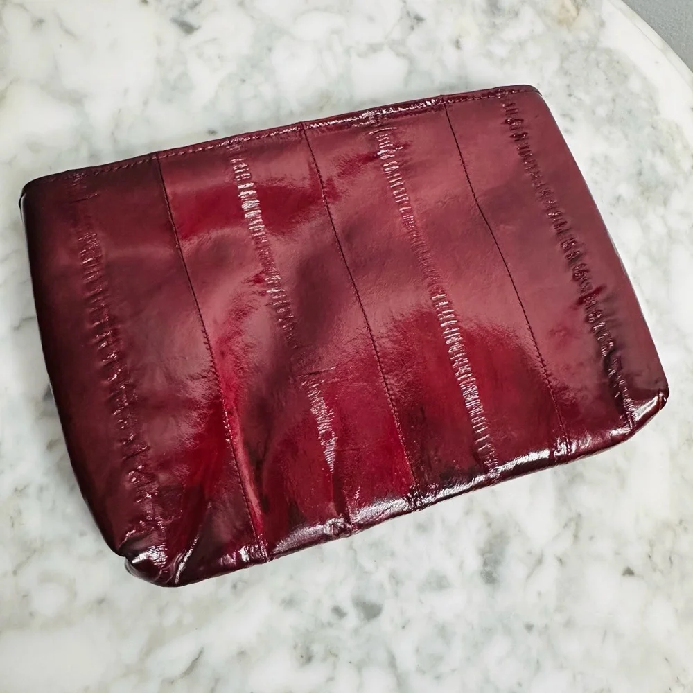 Vintage Eel Skin Zip Pouch or Clutch in Wine